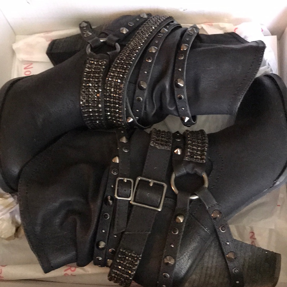 Black bedazzled ankle boots